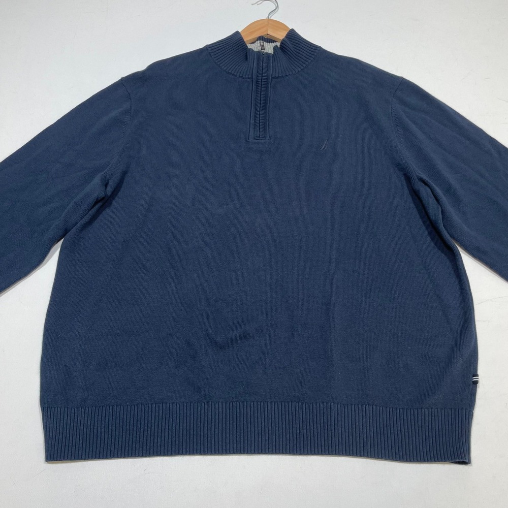 Nautica Quarter Zip Sweater Mens XXL Navy Blue Pima Blend Mock Neck Pullover